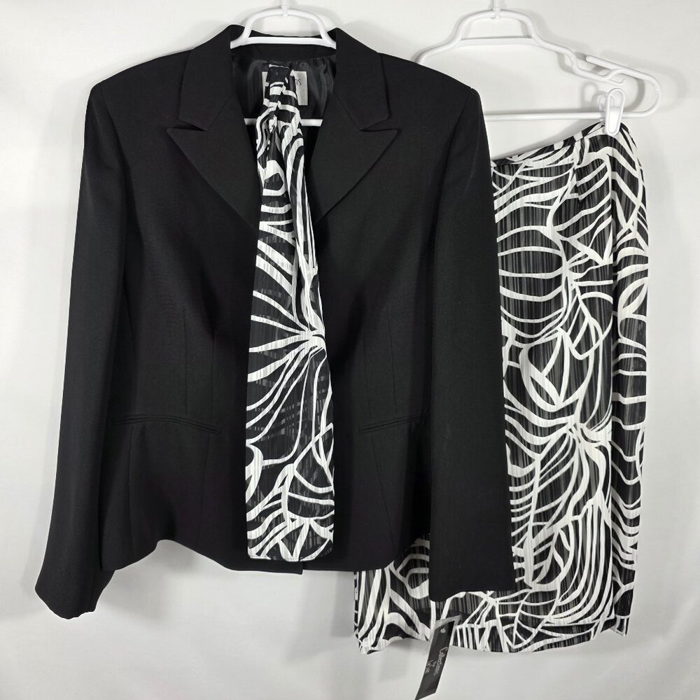 Le Suit Skirt Suit Women's Size 16 Black Blazer Black & White Abstract Skirt